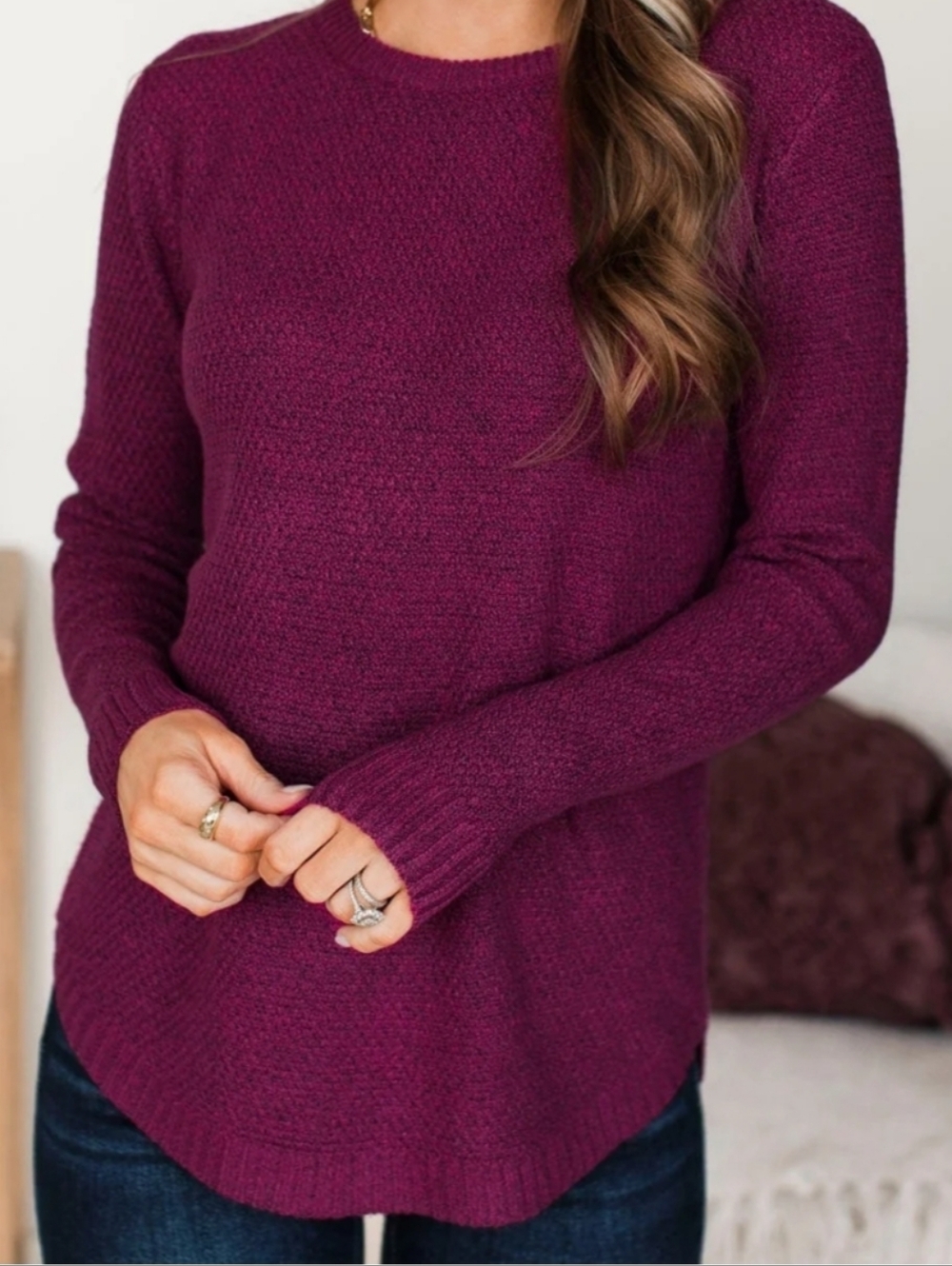 Atmosphere Wine-Red Crewneck Sweater